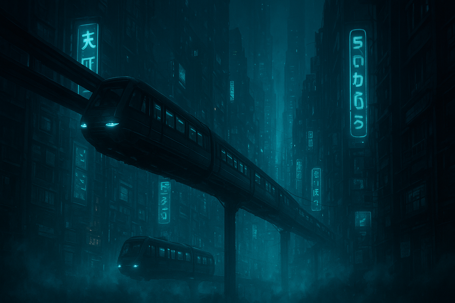 Midnight Monorail Echoes AI wallpaper, 1536x1024