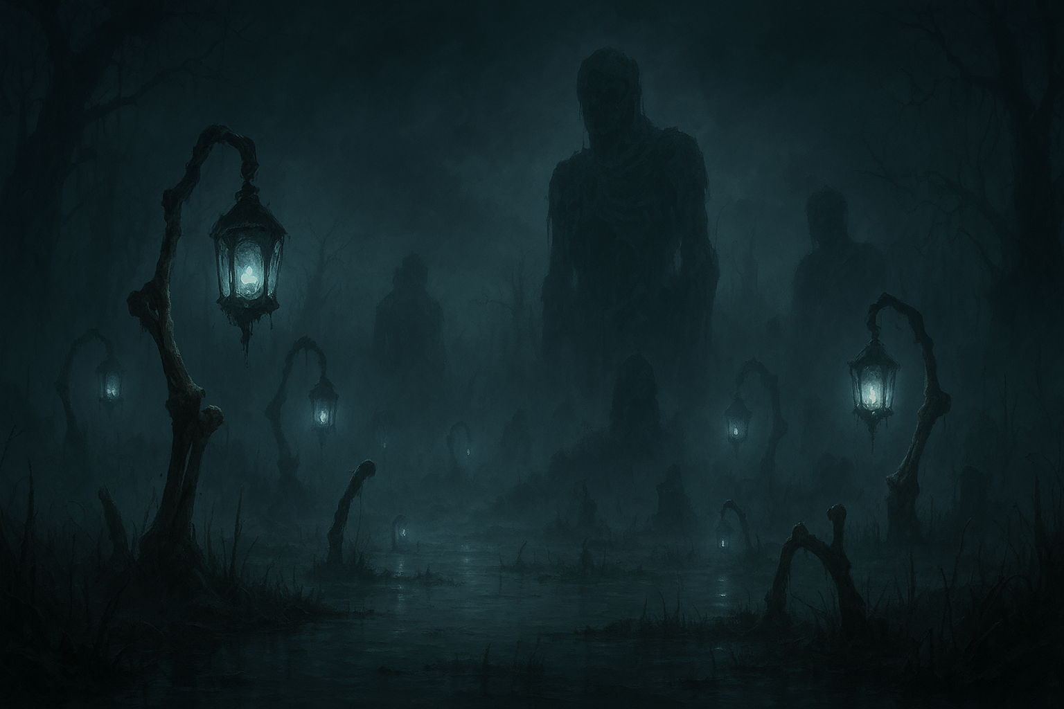 Bone Lantern Marsh AI wallpaper, 1536x1024