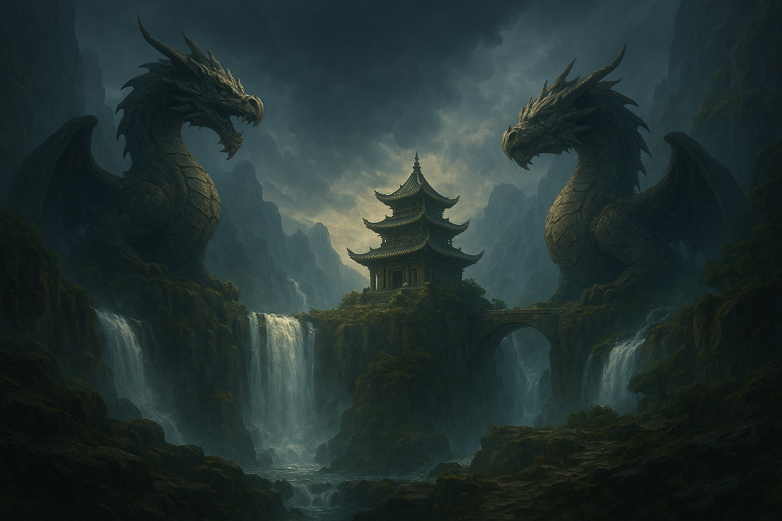 Dragon Shrine Falls AI wallpaper, 1536x1024