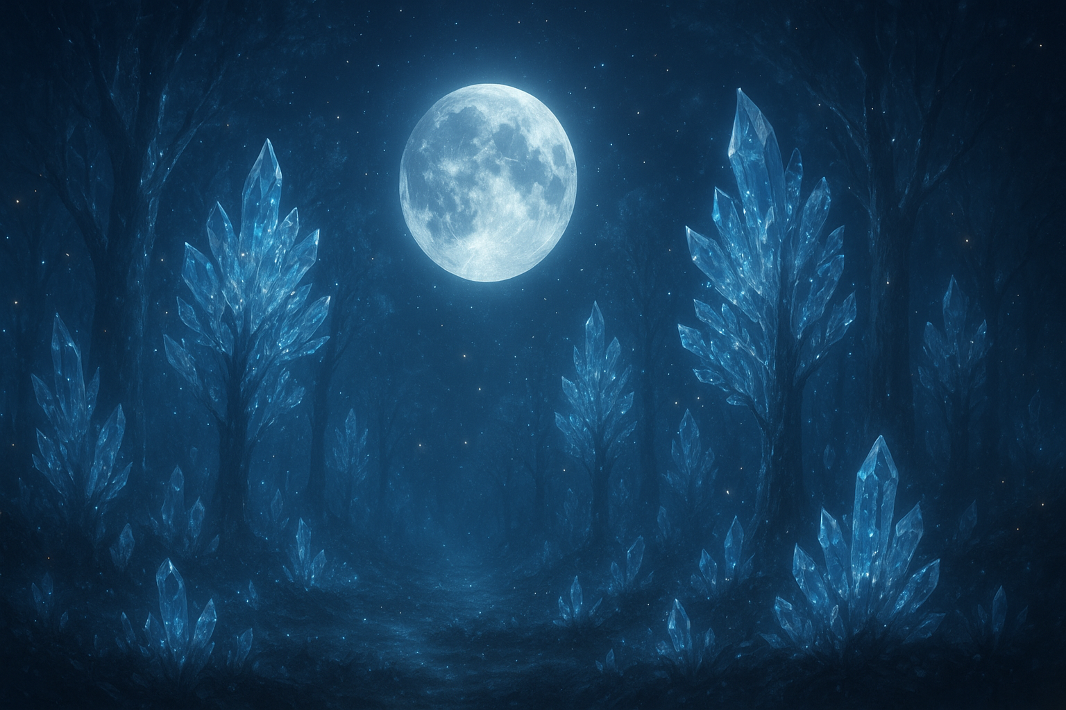 Moonlit Crystal Forest AI wallpaper, 1536x1024
